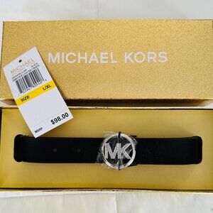 NWTB Michael Kors Women's Pave Logo Black Belt Large/Xlarge in Box $98